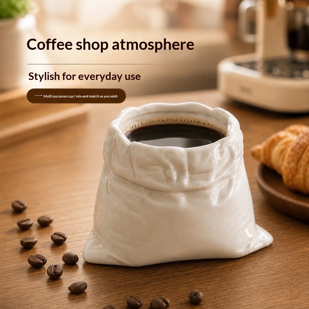 Lucky Bag-shaped Ceramic Coffee Cup Thai-style Tote Bag For Home Use