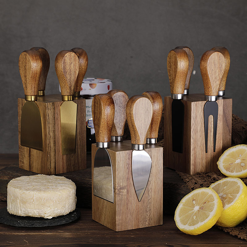 Acacia Wood Magnetic Stainless Steel Cheese Knife Set 5 Pieces