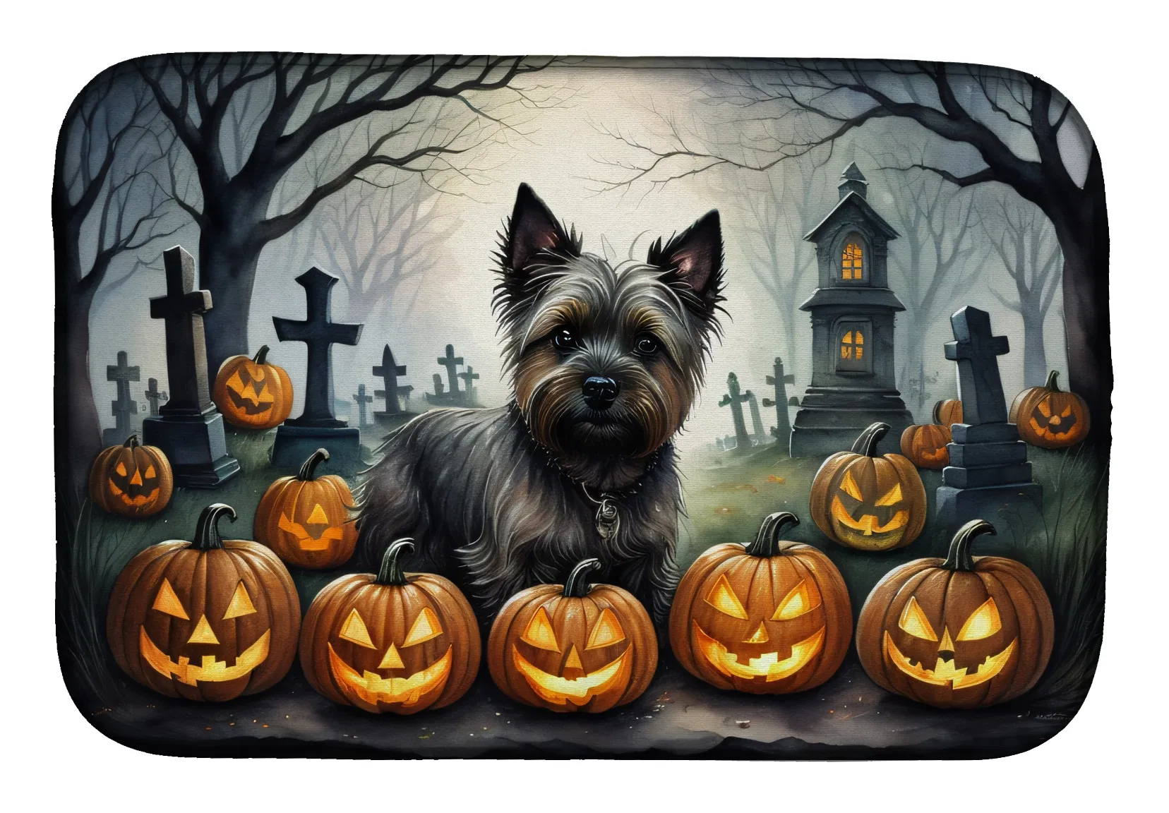 Cairn Terrier Spooky Halloween Dish Drying Mat Absorbent Dish Drying Mat Pad for Kitchen…