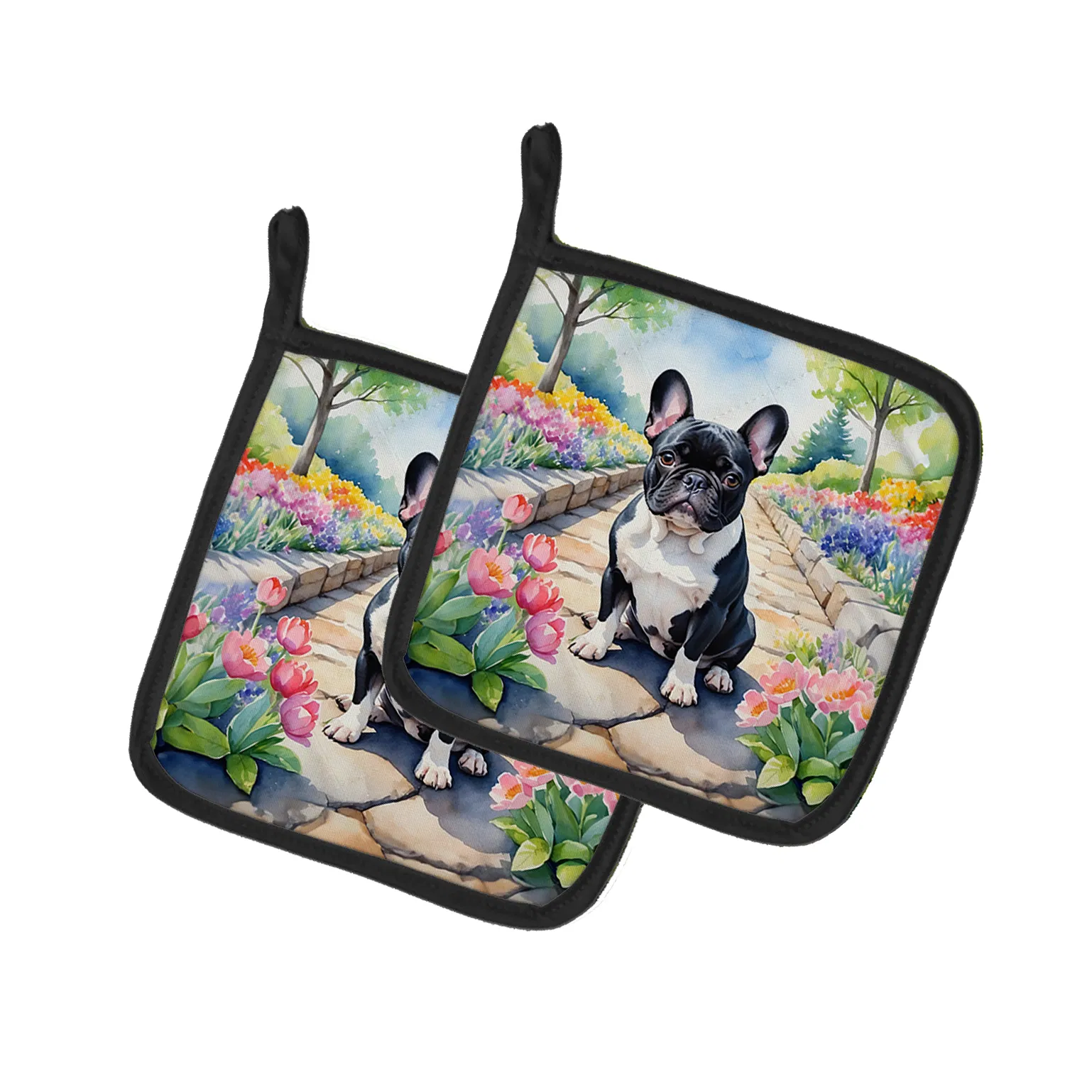 French Bulldog Spring Path Pair of Pot Holders Kitchen Heat Resistant Pot Holders Sets…
