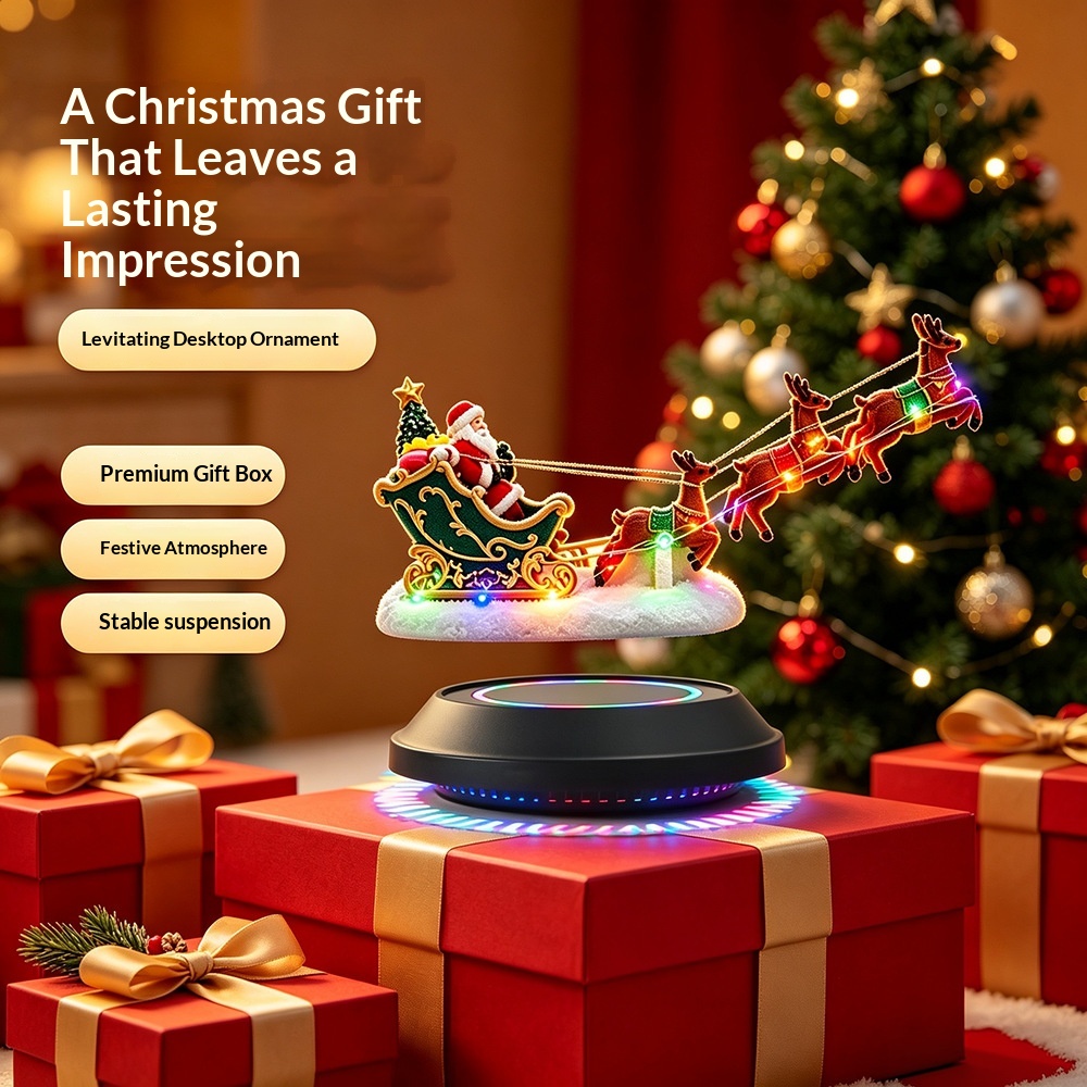 Magnetic Levitation Santa Claus Sleigh And Reindeer Ornament