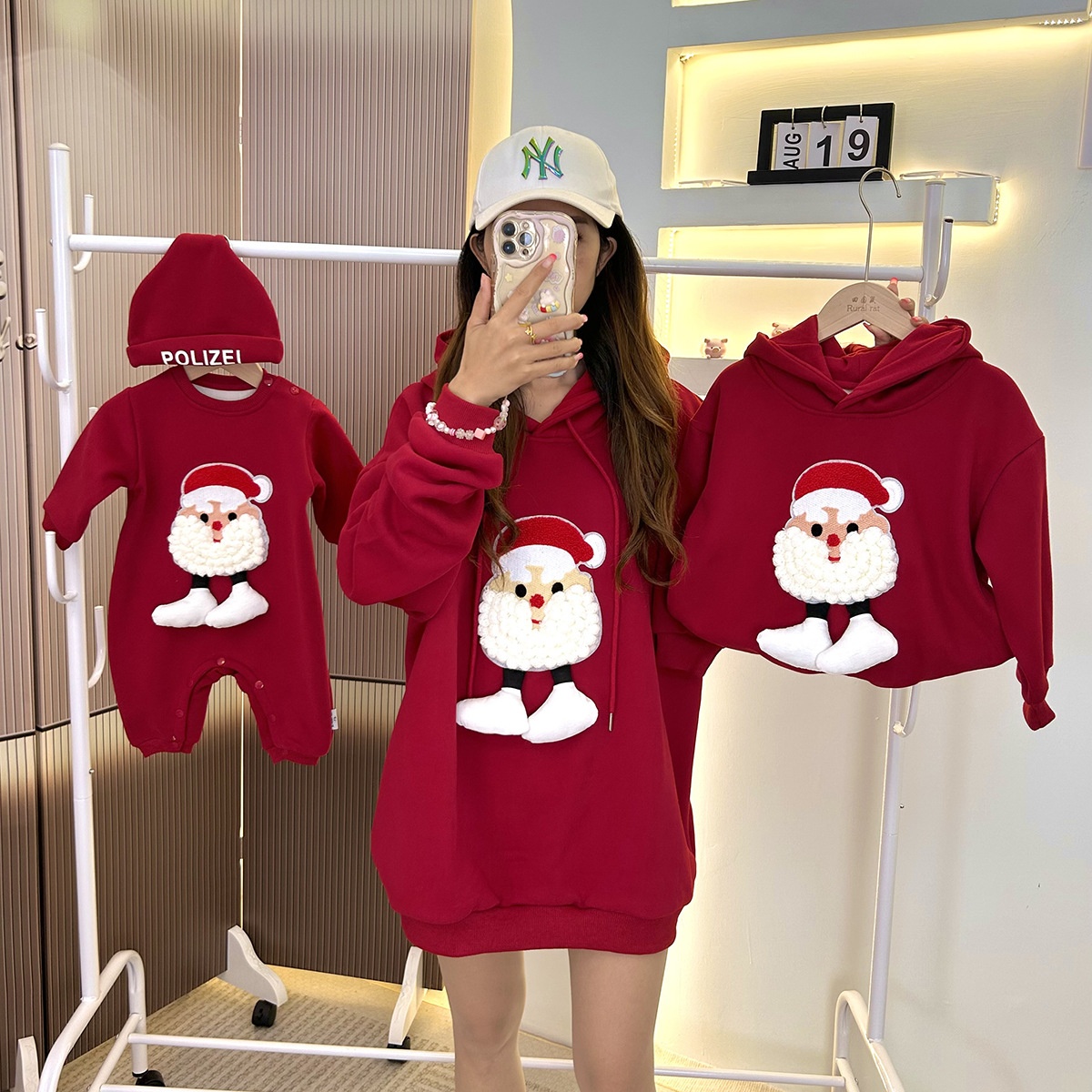 Christmas Parent-child Outfits Fleece-lined Hooded Romper And Hoodie