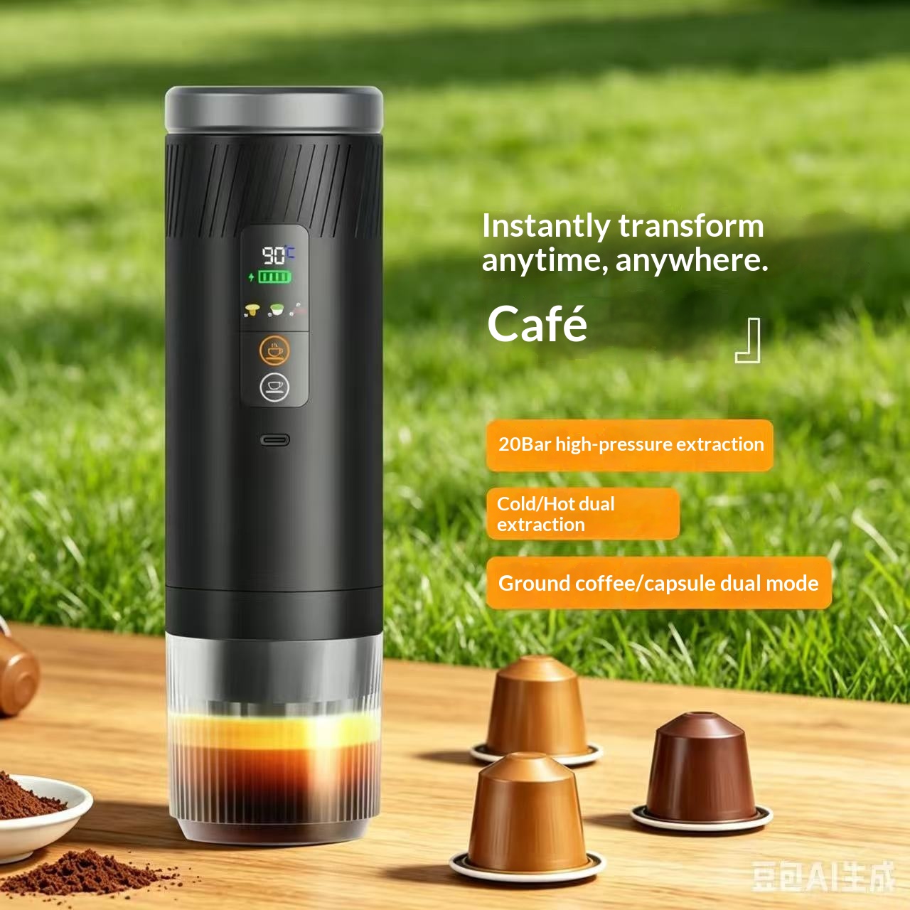 Portable Wireless Capsule Coffee Machine With 20-Bar High Pressure Dual ColdHot Brew Mode