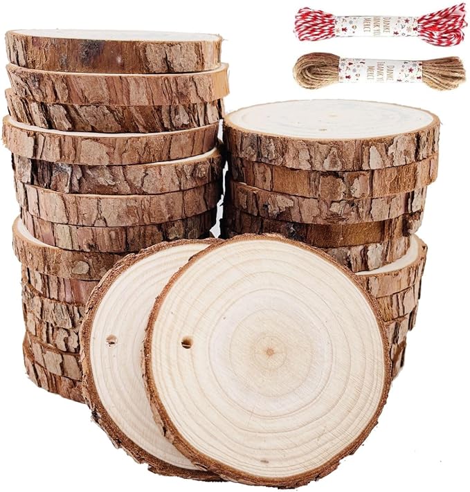 30-Piece Natural Wood Slices 2.4-2.8 Inch Predrilled Wooden Circles For DIY Crafts And…