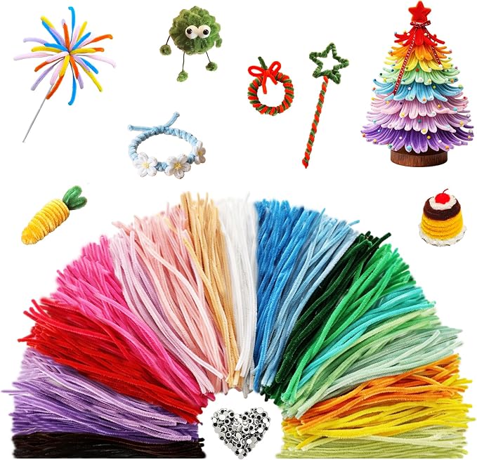 300-Piece Pipe Cleaners Chenille Stems 20 Colors Fuzzy Bendable Craft Sticks For DIY Arts…