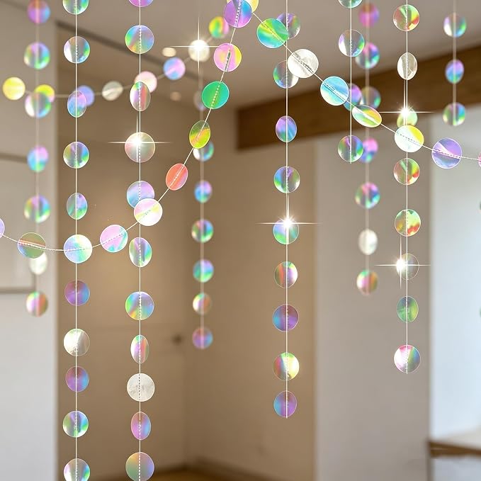 4-String 52FT Iridescent Circle Hanging Garland Paper Dot Streamers For Birthday, Baby…