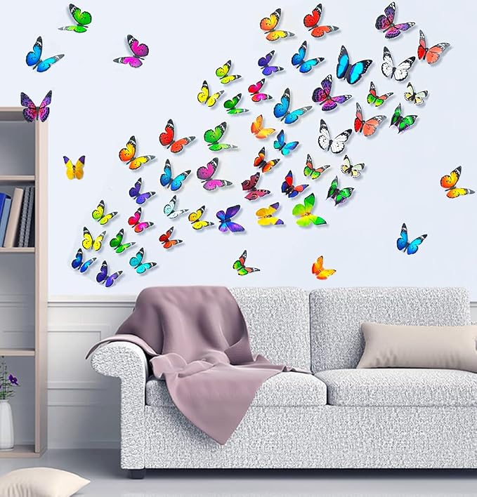 80-Piece 3D Butterfly Wall Stickers Removable Butterfly Decals For Bedroom And Home…