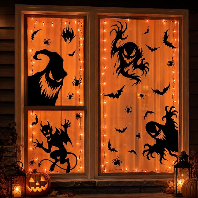 4-Sheet Halloween Spooky Monster Window Clings Stickers For Indoor And Outdoor Party…