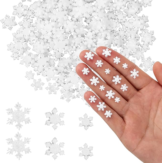 210-Piece Mini White Glitter Resin Snowflakes In 3 Sizes For DIY Christmas Tree And…