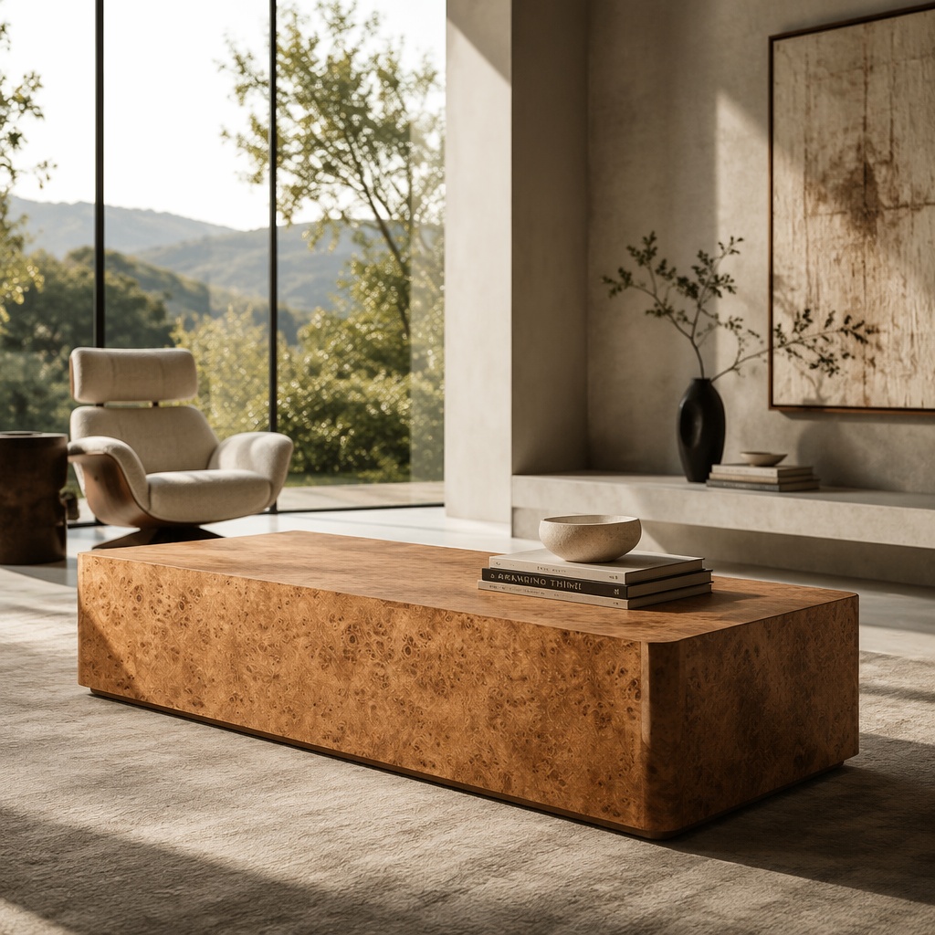 Wabi-sabi-style Solid Wood Burl-top Coffee Table Vintage Multi-functional Storage Tray