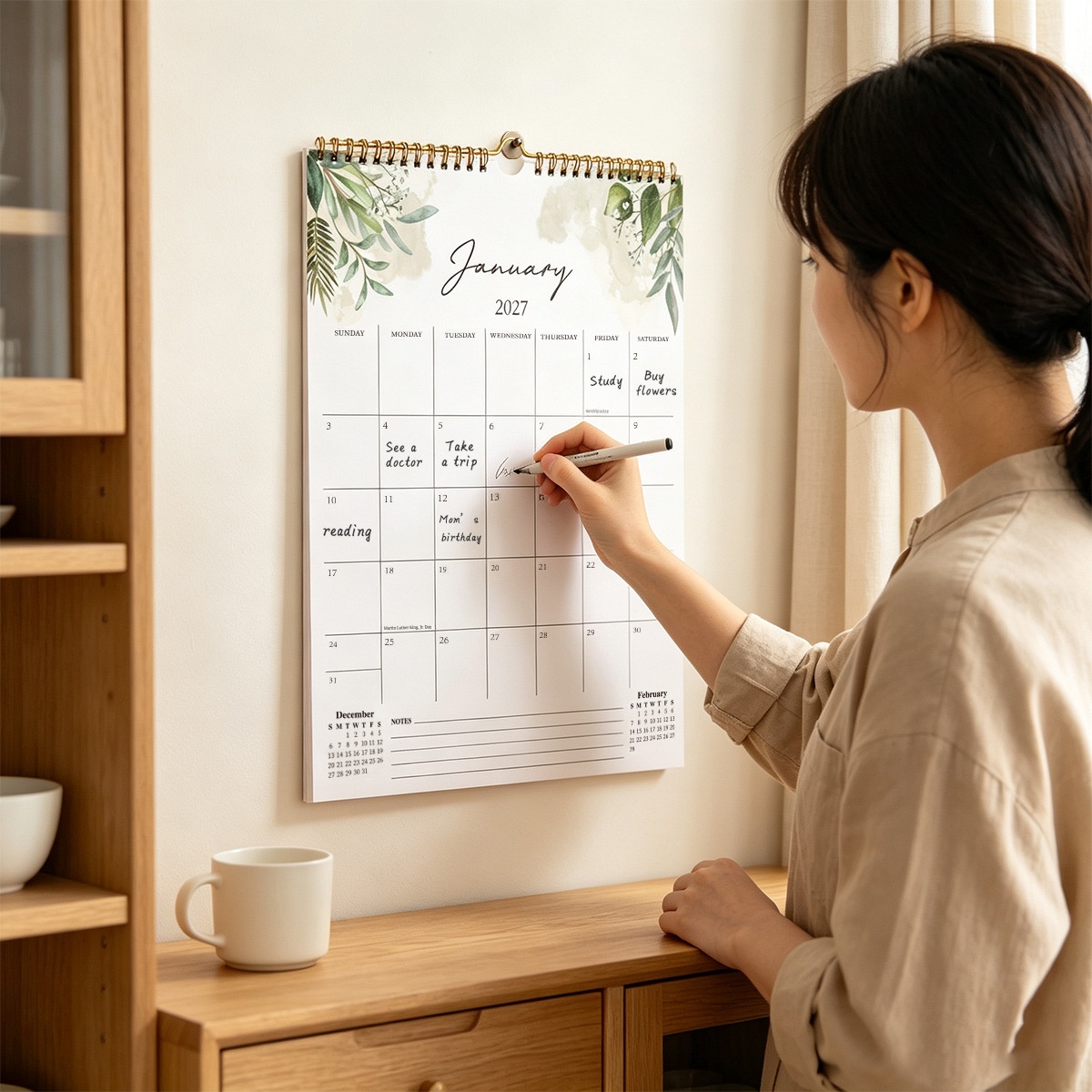 2027 Wall Calendar With English Text And Notes Section