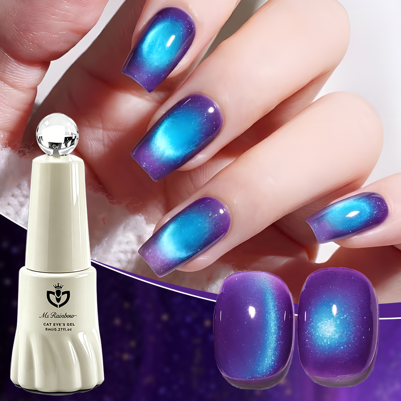 MS RAINBOW Purple Blue Galaxy Cat Eye Gel Polish 03, Magnetic Nail Gel, 8ml Soak Off UV…