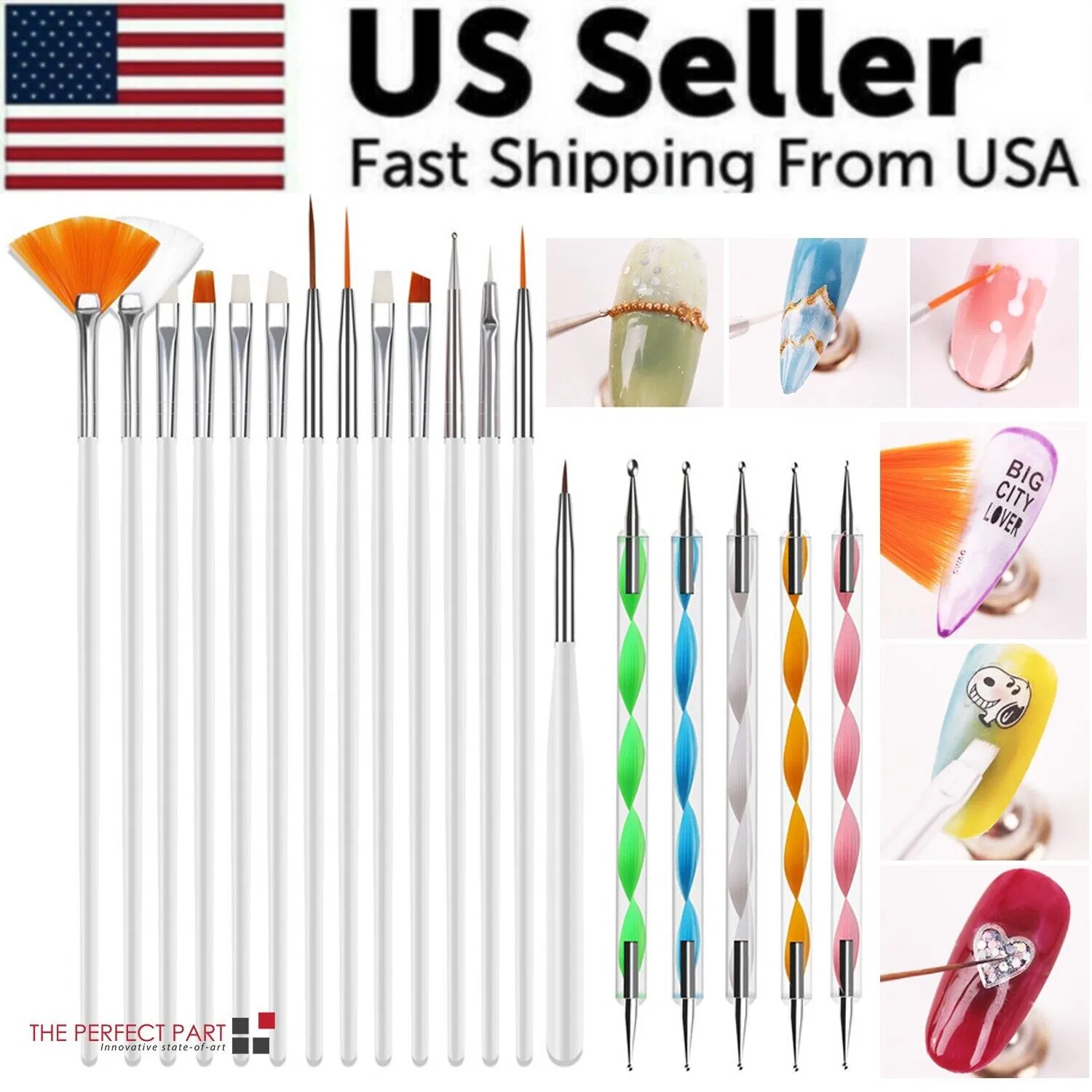 20-Pack Set Nail Art Design Dotting Painting Drawing Polish Brush Pen Tools UV Gel