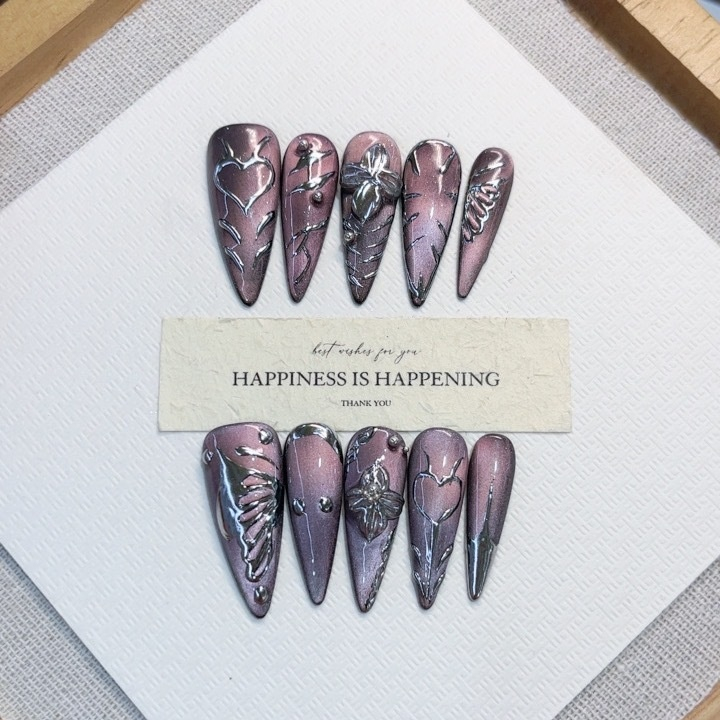 Autumn Winter Fully Hand Painted Carved Design Elegant Nail Tipspurely Handmade Wear On…
