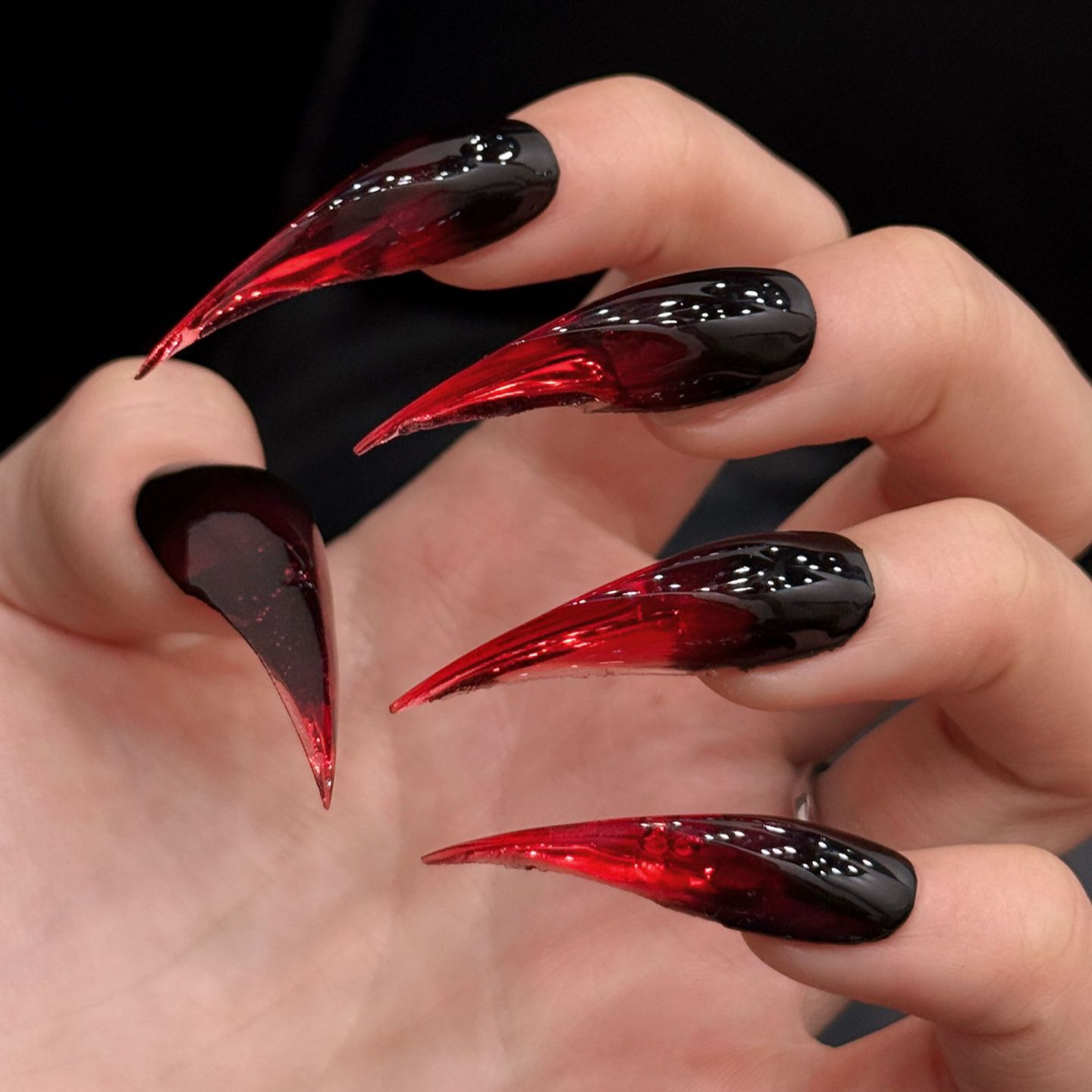 Red Black Dragon Claw Press On False Nails