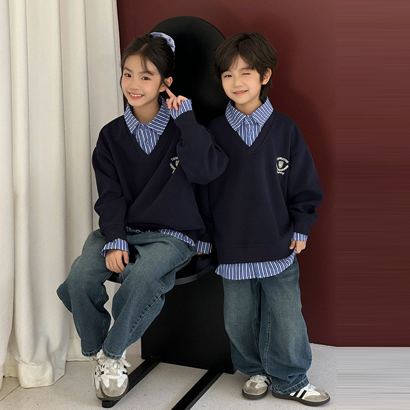 Kids FallWinter Patchwork Polo-Neck Sweater Heavyweight Coordinating Parent-ChildSibling…