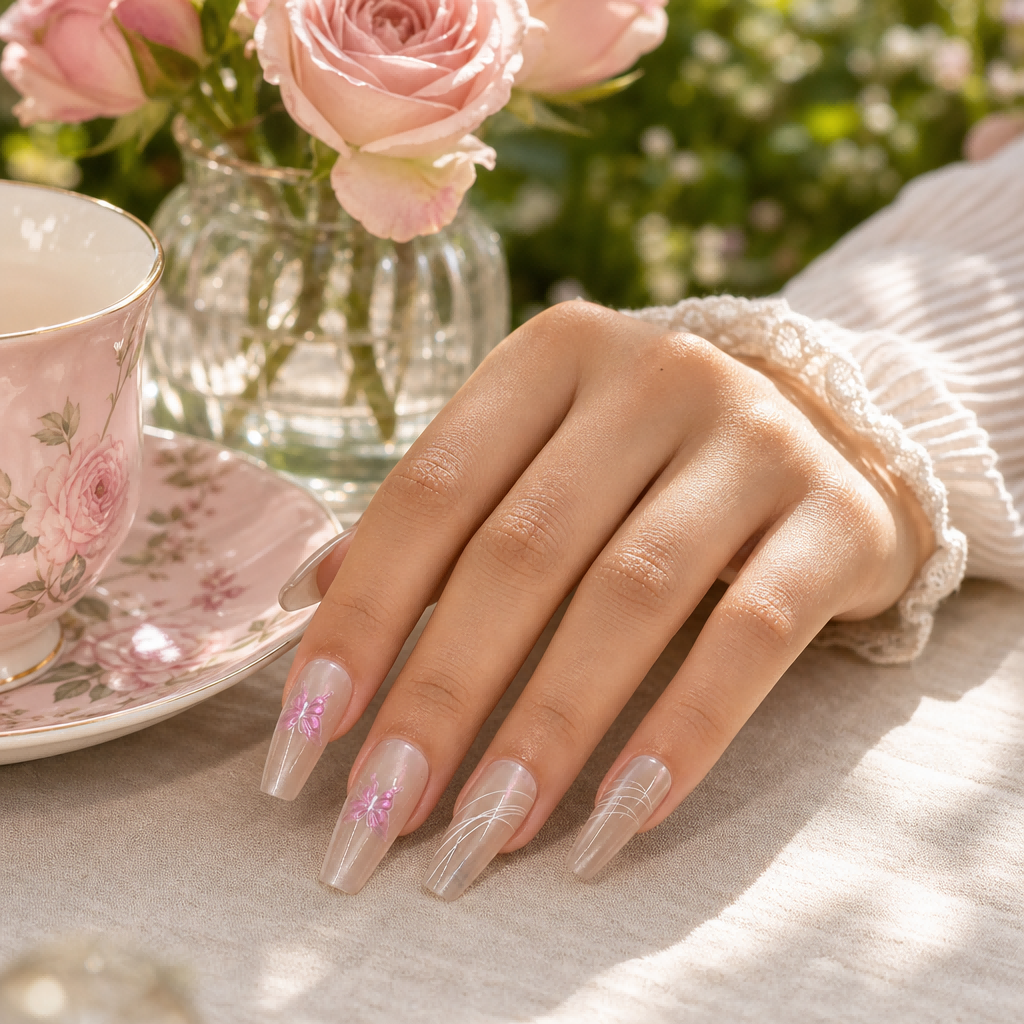 Nude Butterfly Cat-Eye Press-On Nails