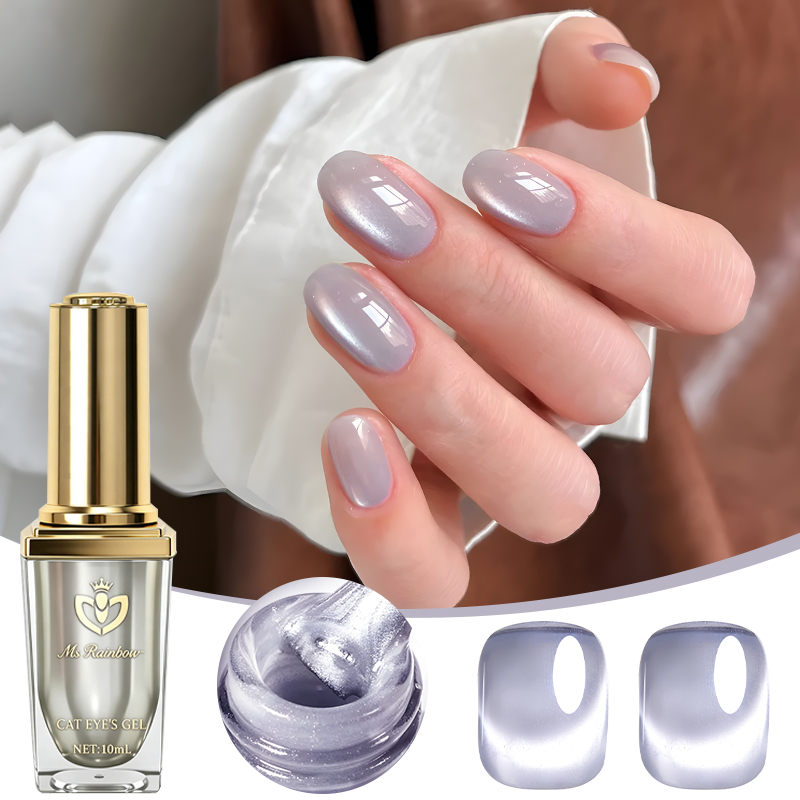 MsRainbow Starry Series Taro Grey Cat Eye Gel Polish 10ml, Milky Nude Magnetic Cat Eye…