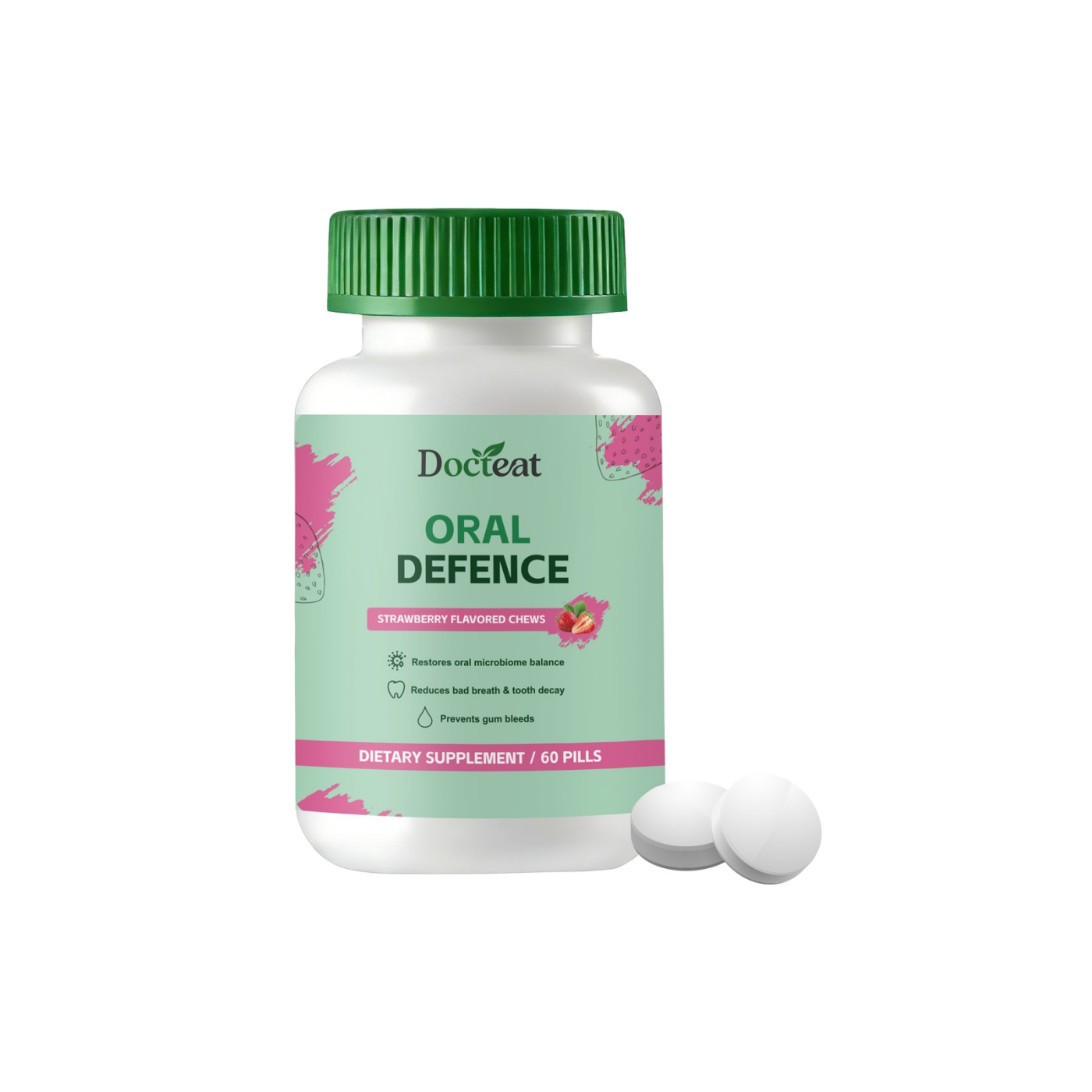 Docteat Oral Defence Oral Health Support Chewable Tablets, Strawberry Flavor, 62 Pills…