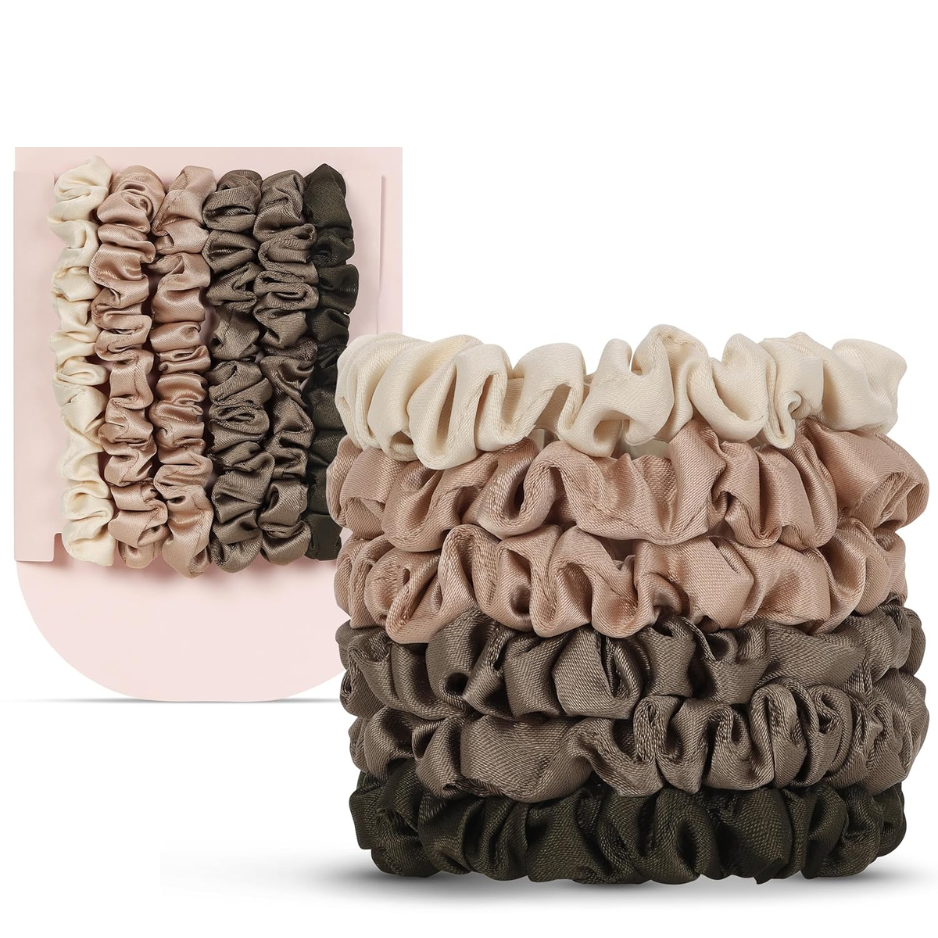 6-Pack Ultra-Petite Satin Scrunchies For Women, Mini Eucalyptus Hair Ties, Soft Hair…