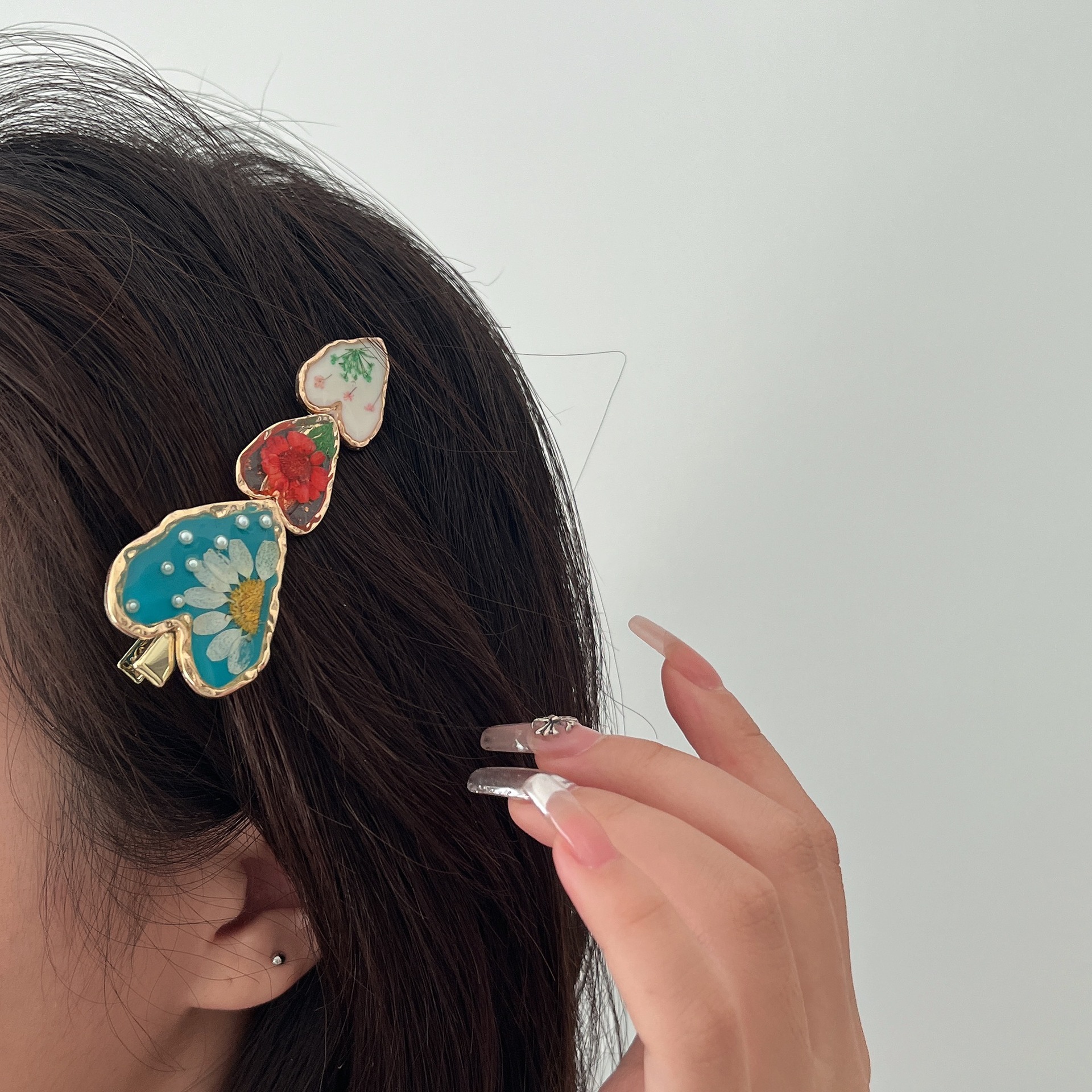 Retro Eternal Flower Heart Pearl Hair Clip