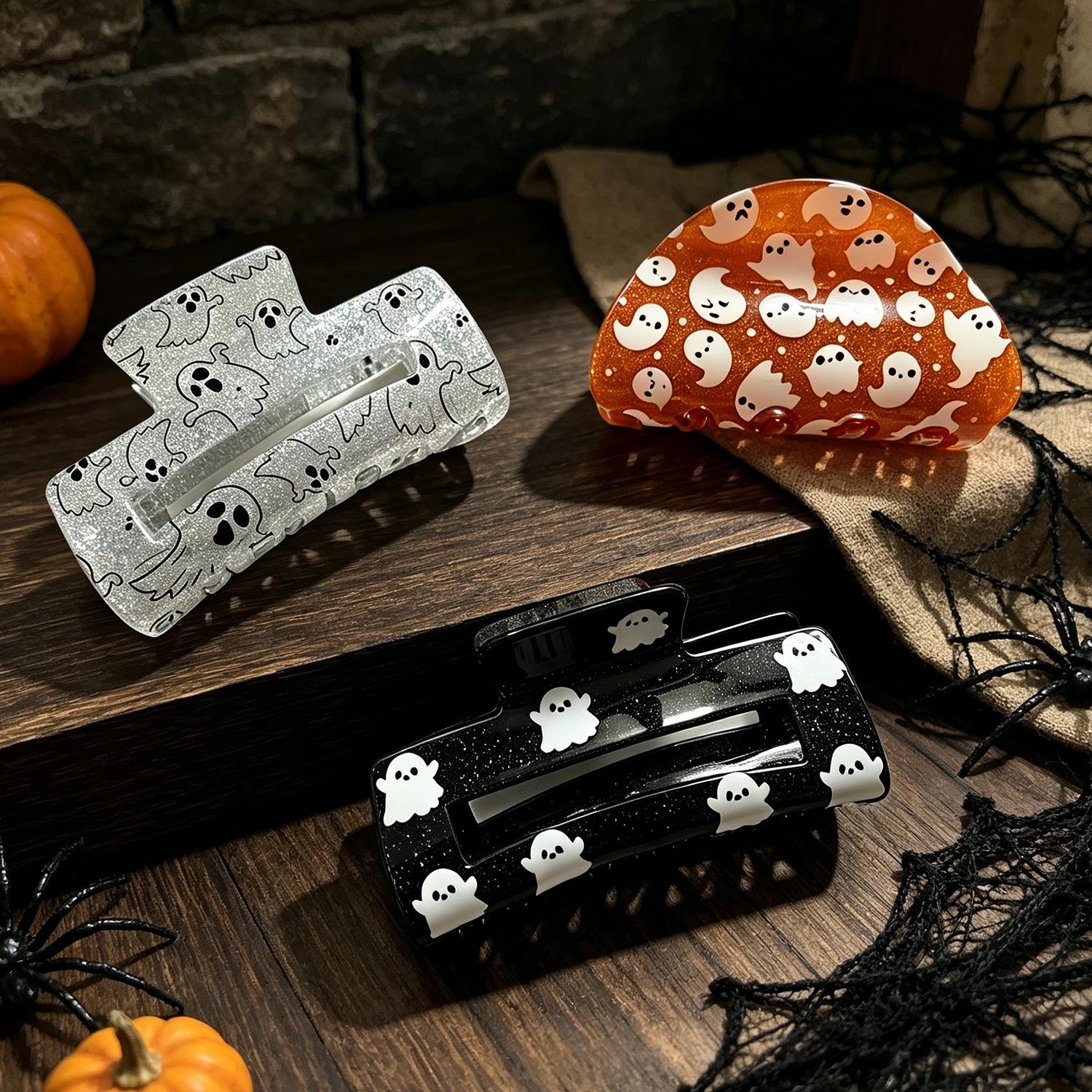 Halloween Orange Ghost Acrylic Hair Clip
