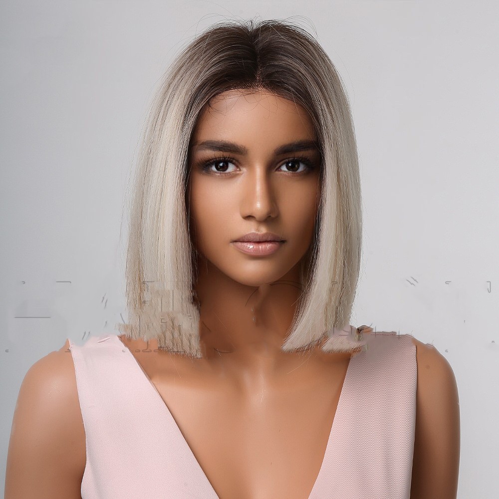 Medium Gradient White Shoulder-length Short Straight Hair Wig
