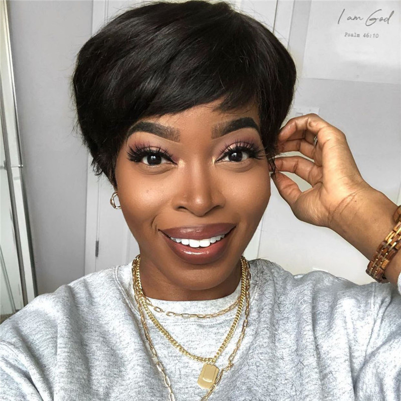 Style Wig European And American Ladies Short Hair Natural Black Brown Chemical Fiber Hair…