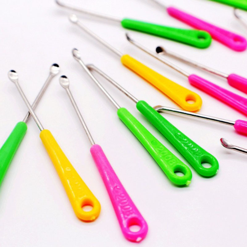 Household Multi-color Plastic-handled Stainless Steel Ear Pick