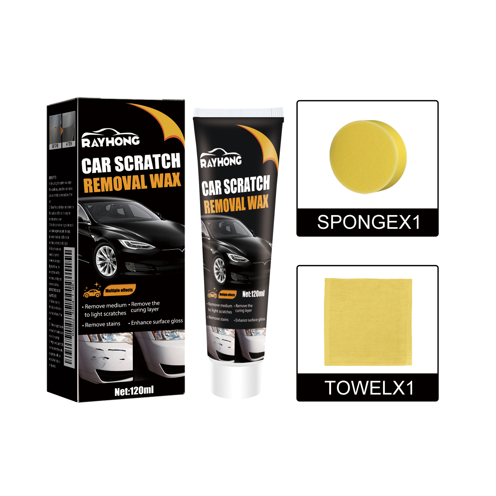 Car Scratch Wax Kit 120ml Bottle-1 Cloth-1 Sponge 1Box
