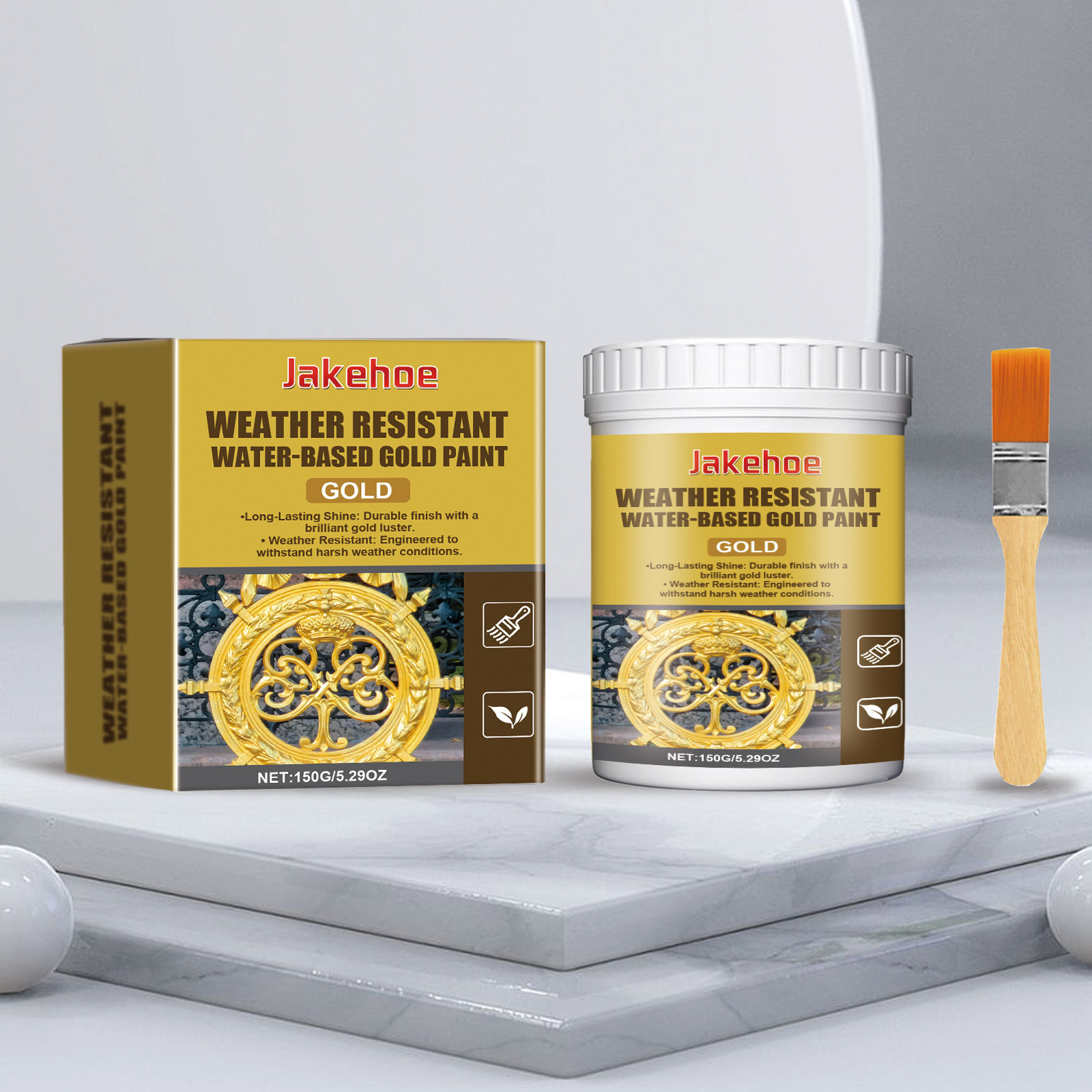 Weatherproof Waterproof Gold Paint 150g Bottle-1 Brush-box