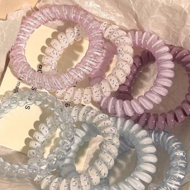 Korean-Style High-Quality Grape And Coconut Polka Dot Telephone Wire Hair Tie Versatile…