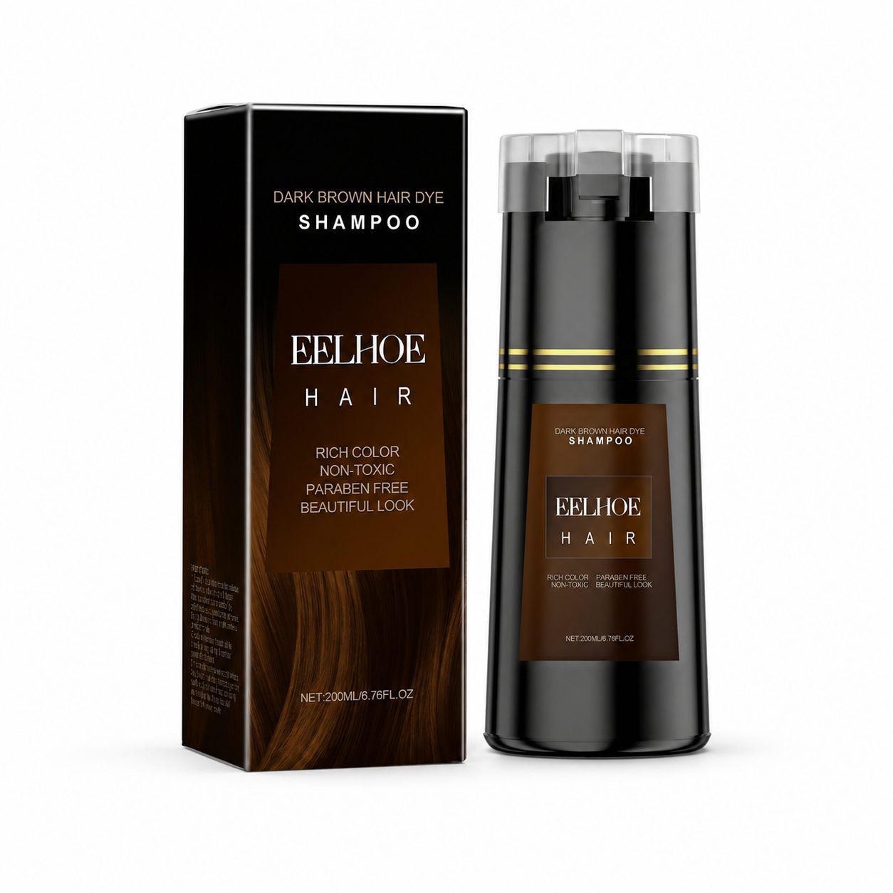 EELHOE Brown Hair Color Shampoo, 200 ml