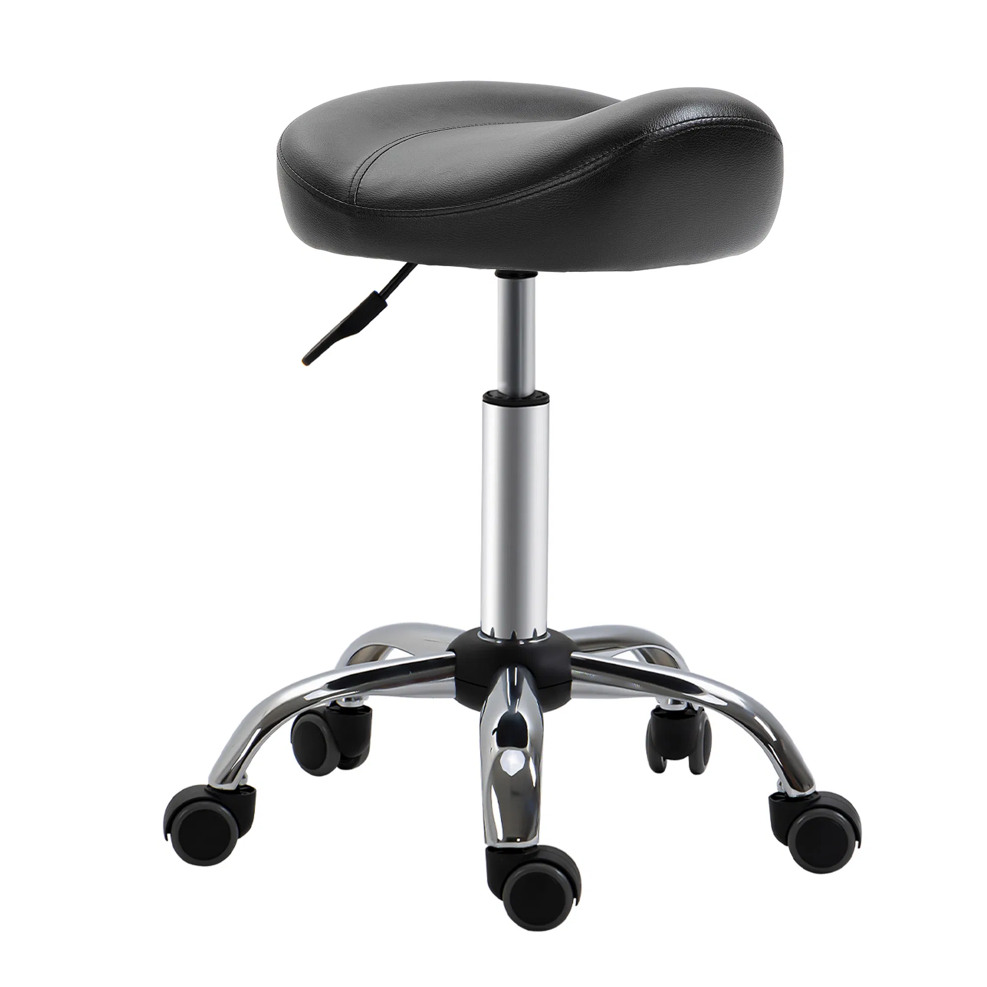 Saddle Stool Height Adjustable Rolling Salon Chair PU Leather Black for Massage Spa…