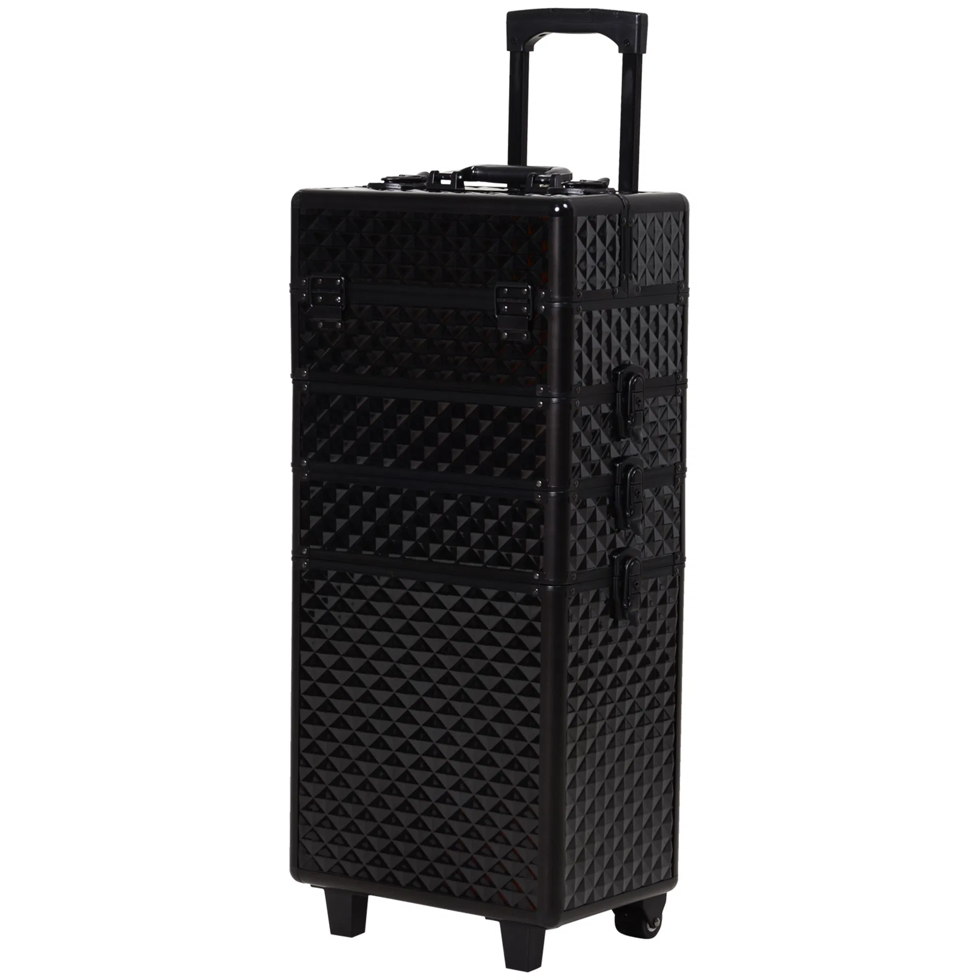 4-in-1 Makeup Train Case Portable Aluminum Rolling Cosmetic Organizer Trolley with Wheels…