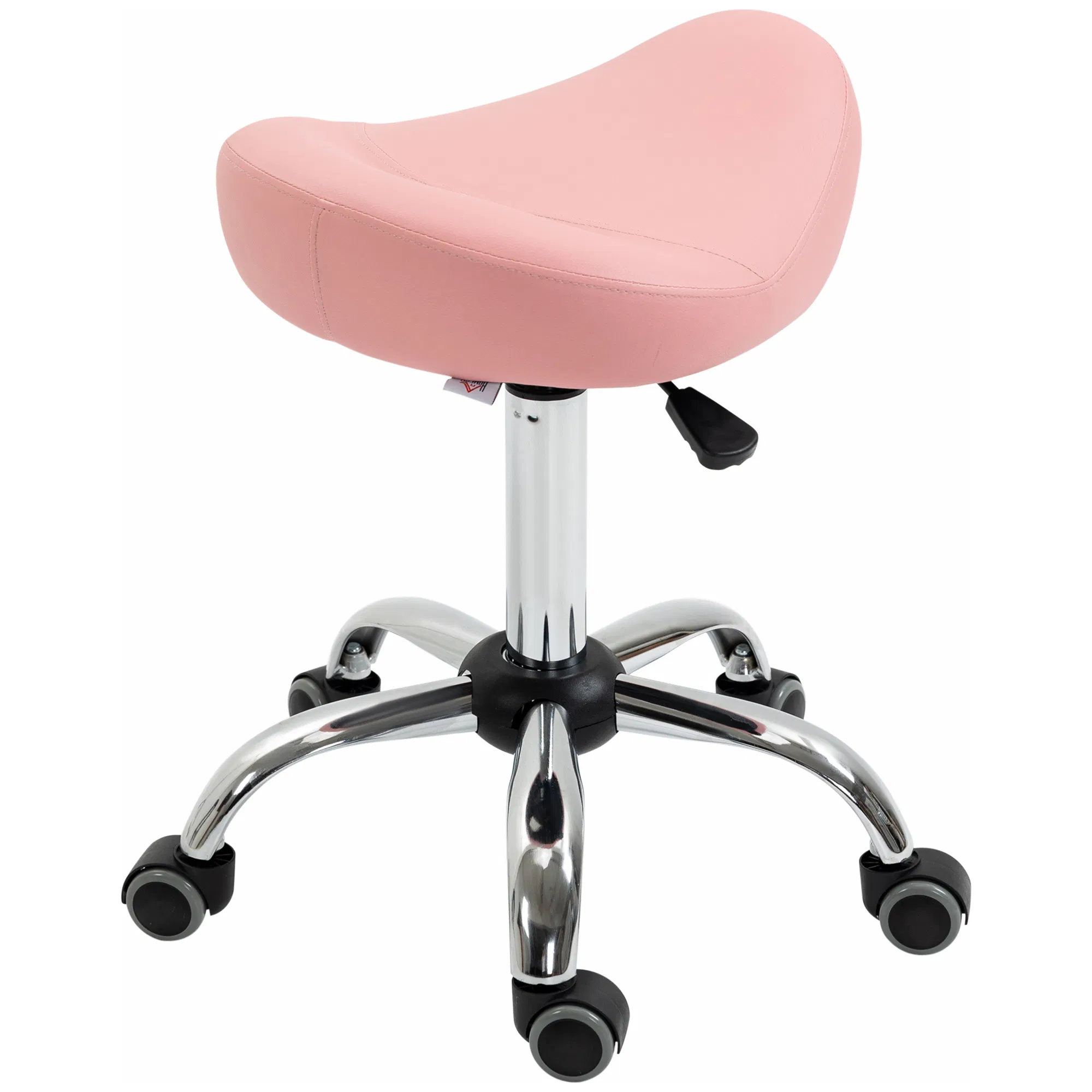 Saddle Stool Chic: Height Adjustable Rolling Salon Chair in Pink PU Leather for Massage…