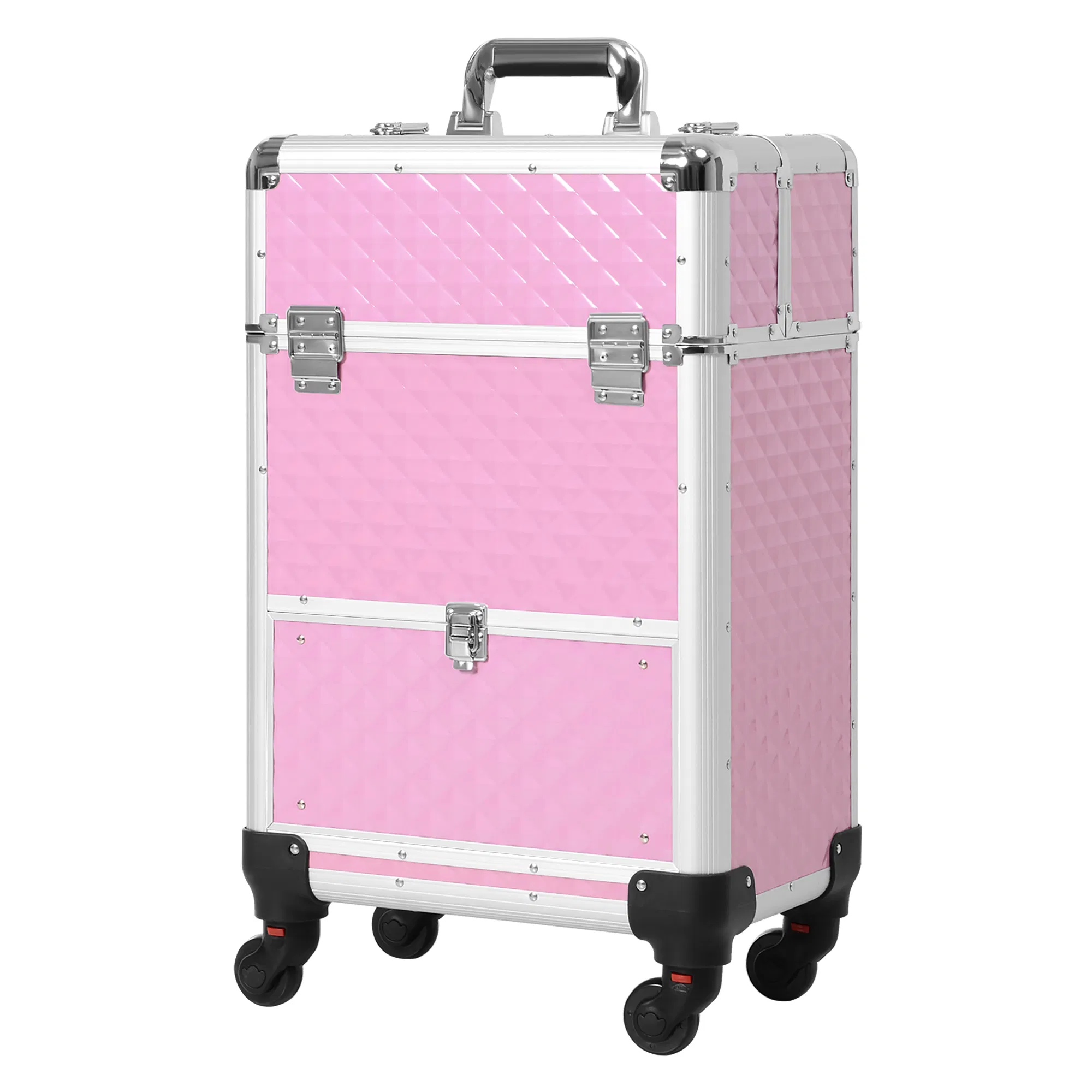 Makeup Train Case Portable Aluminum Rolling Cosmetic Organizer Trolley 4 Wheels Pink…