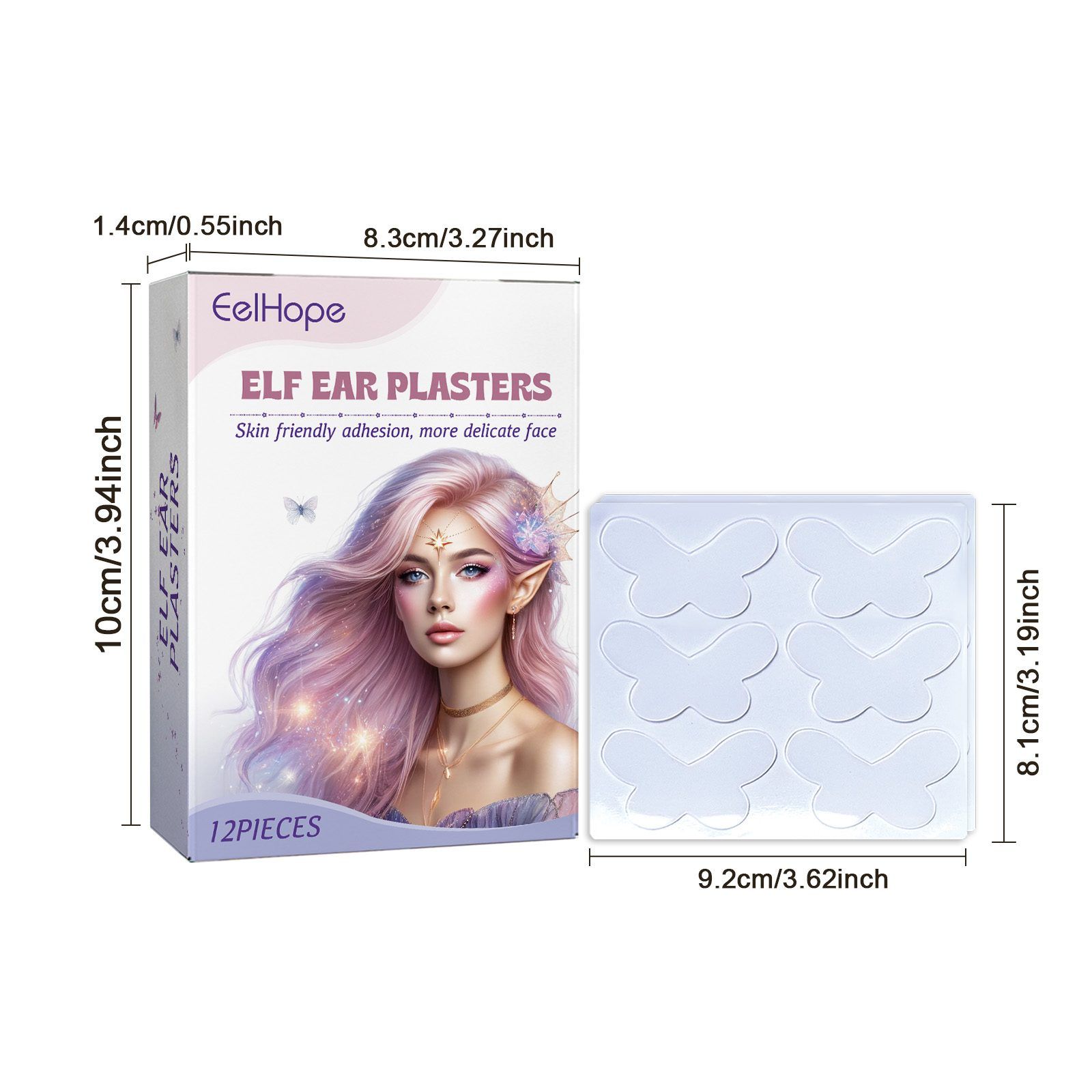 EELHOPE Butterfly Elf Ear Cosmetic Stickers, 12 Pieces