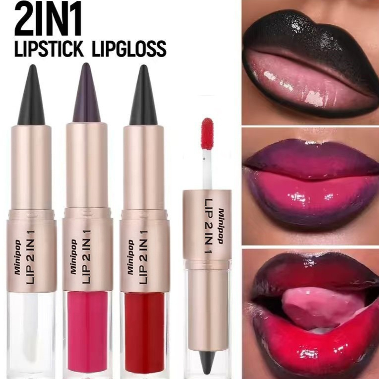 Double-ended Waterproof Smudge-proof 2-in-1 Lip Gloss And Lip Liner