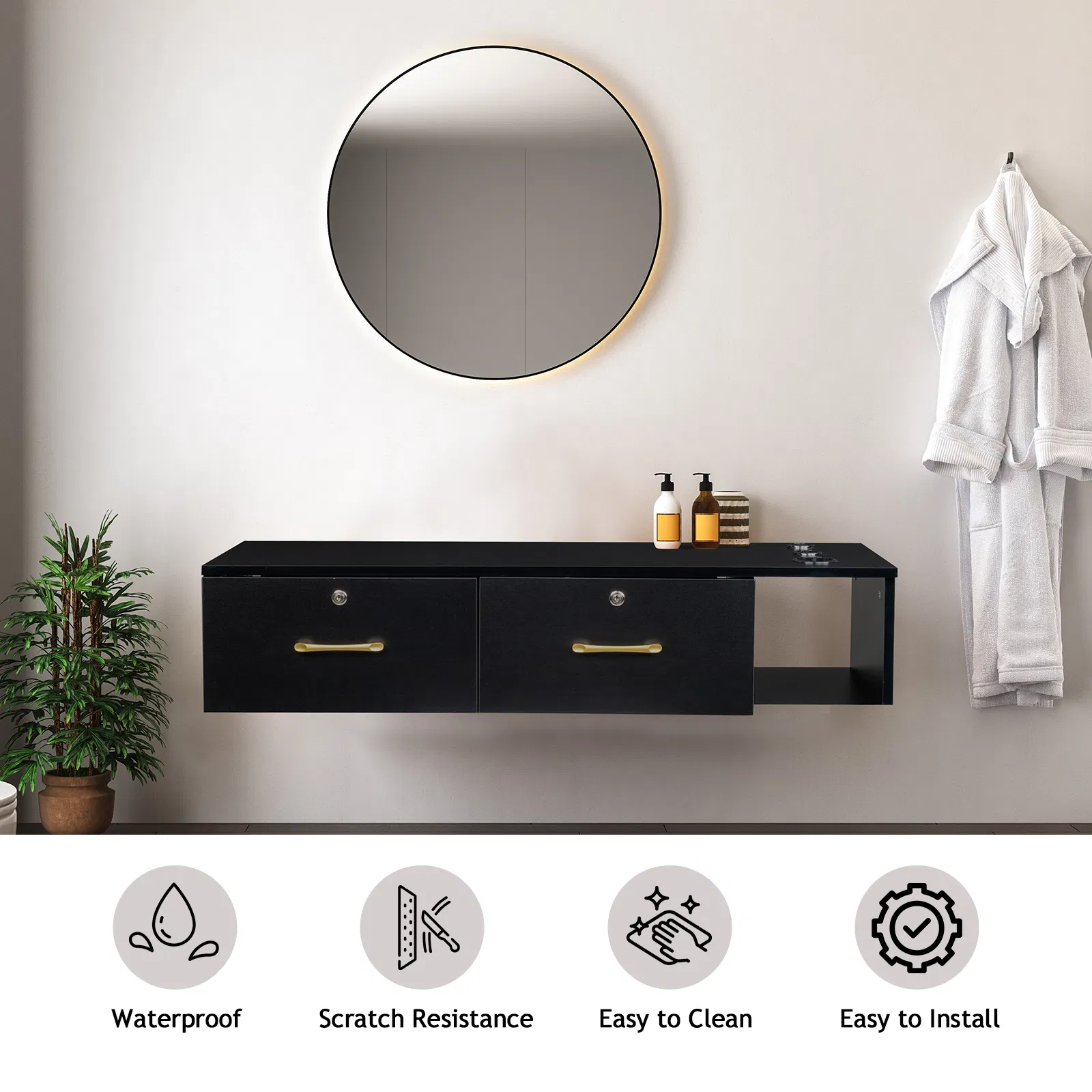 15cm E0 particleboard with hemp surface, two draws and three holes with lock, salon…