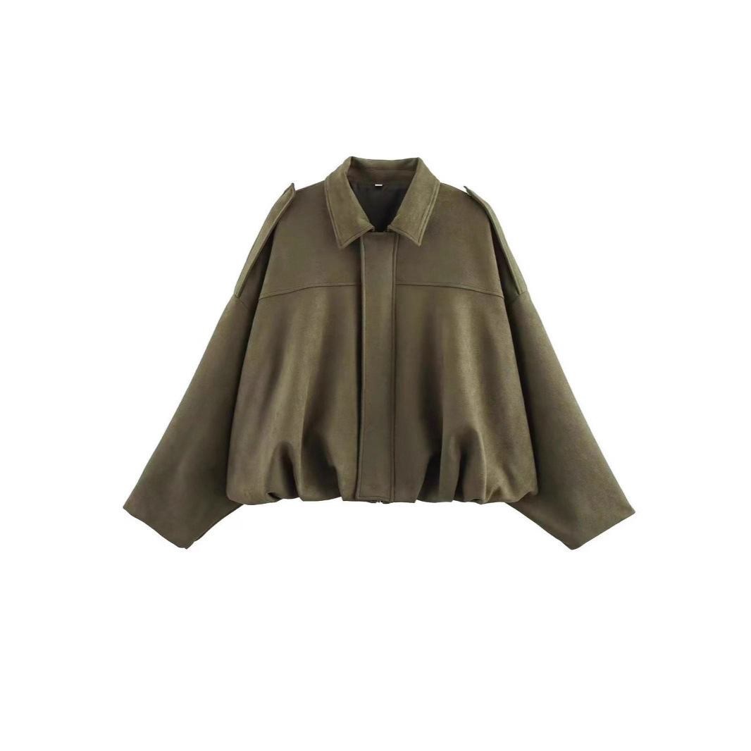 European And American Women's Clothing Spring And Autumn Suede Texture Lapel Zipper…