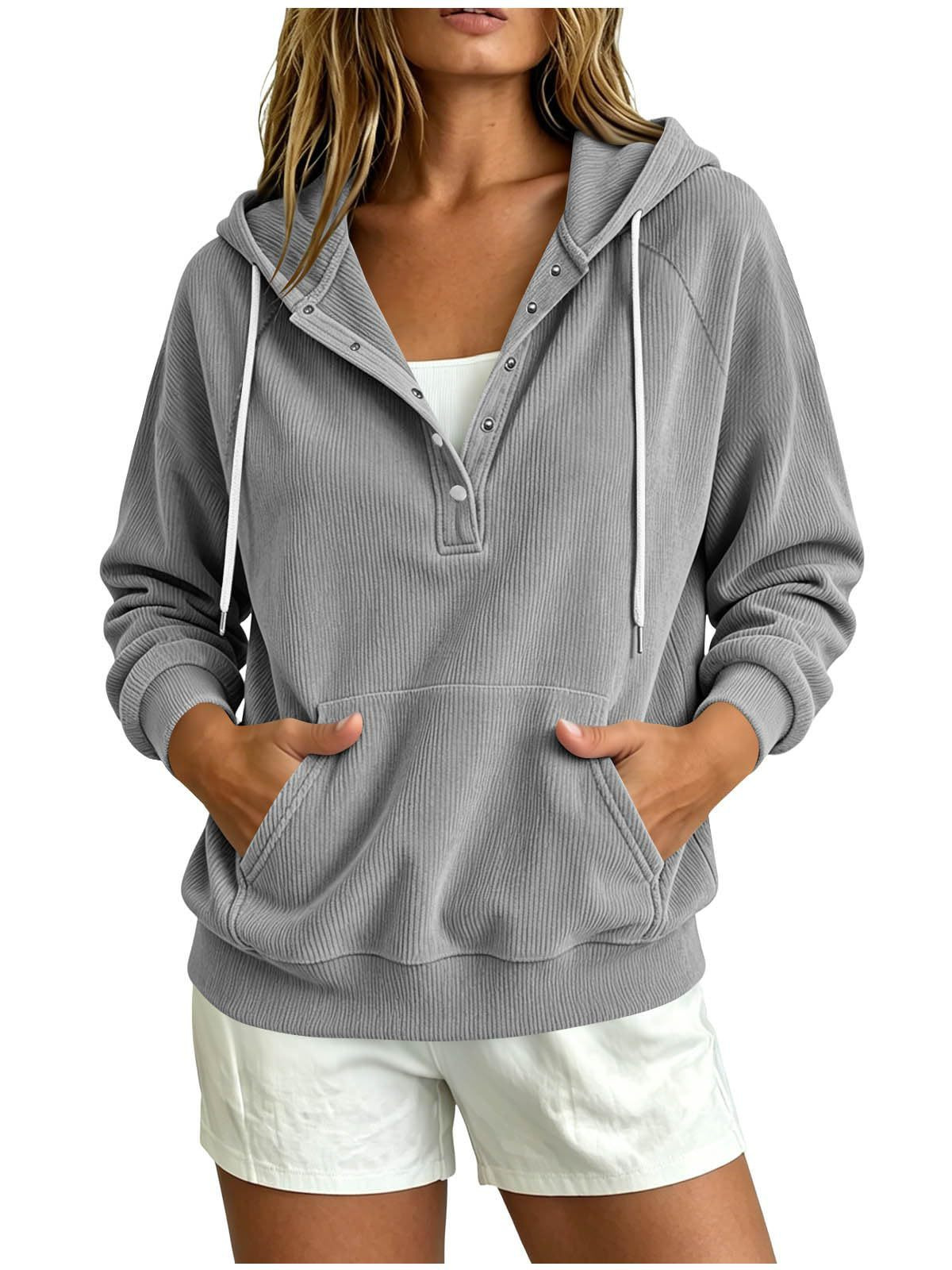 Autumn New Style European Women's Dressy Corduroy Hooded Sweatshirt With Half-Closed…
