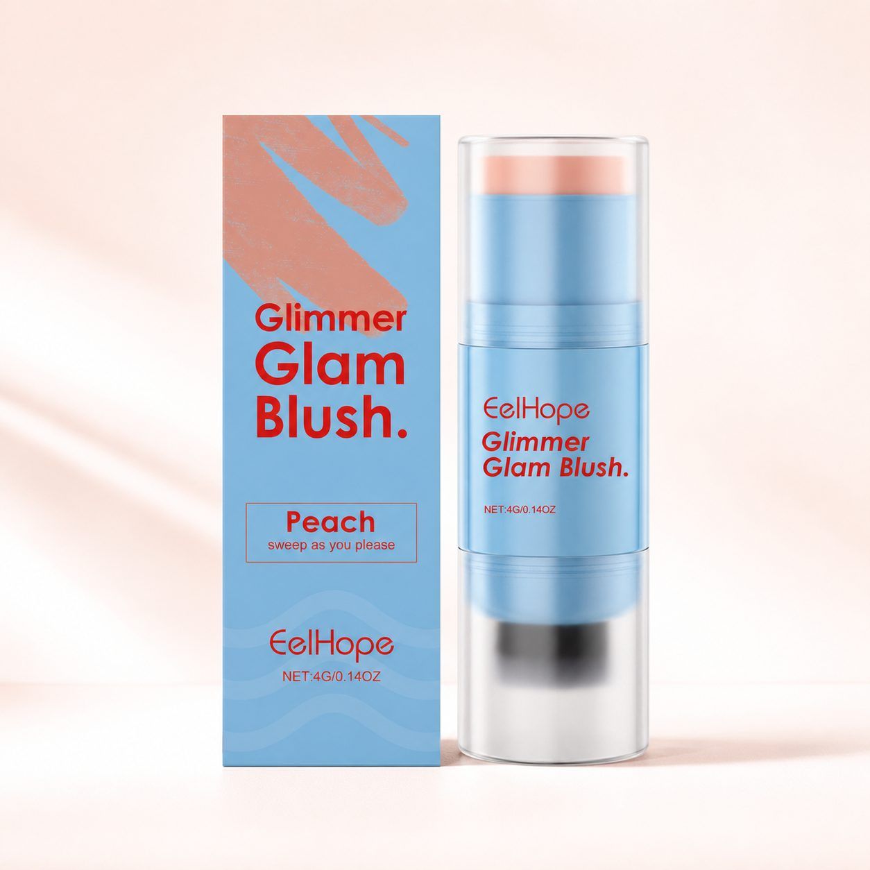 EELHOPE Dual-End Blush Stick with Brush, Peach, 4 g