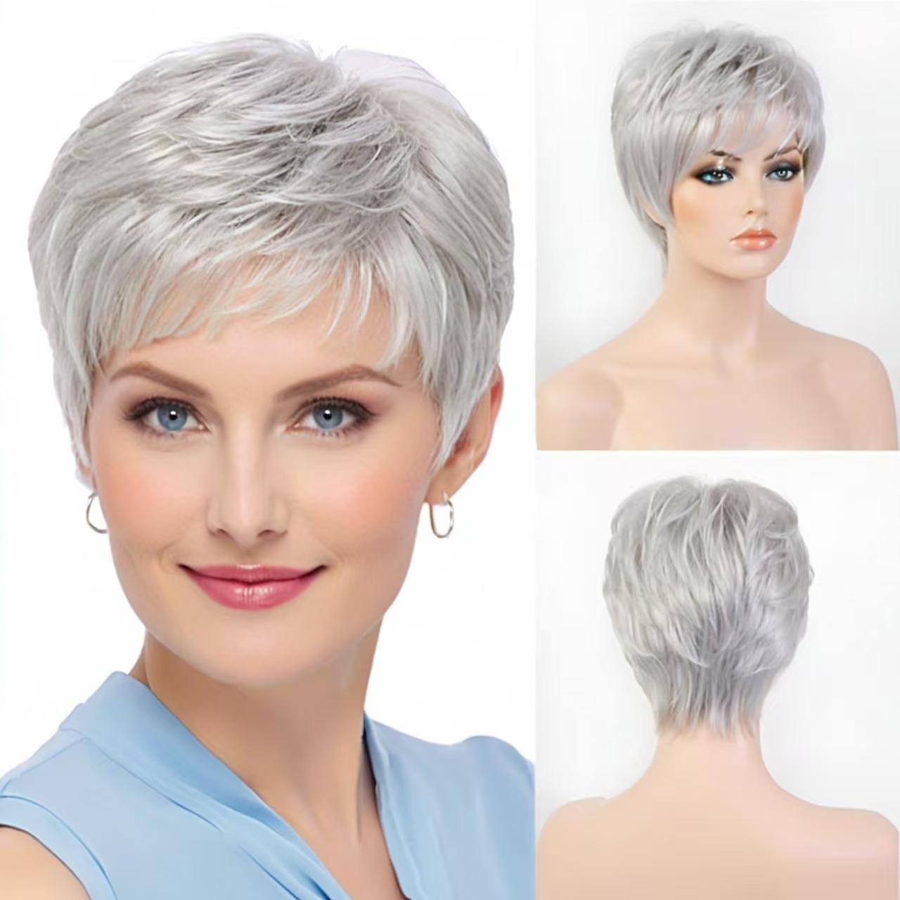 Wig European And American Womens Fashionable Short Gray Wig
