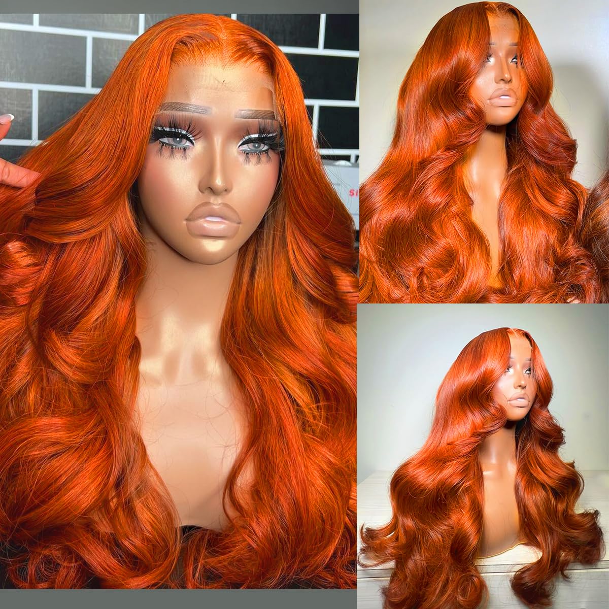 13x4 Lace Front Human Hair Wig Body Wave Ginger Yellow Density