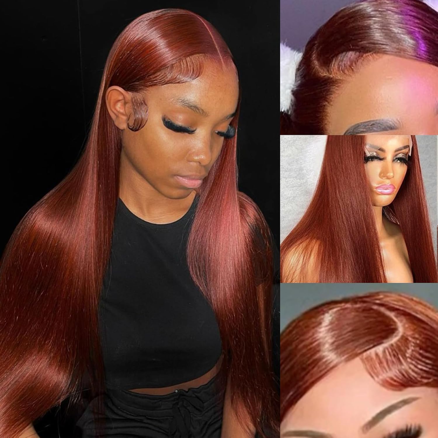 Reddish-brown 10-inch Straight 13x6 Lace Front Human Hair Wig, Density