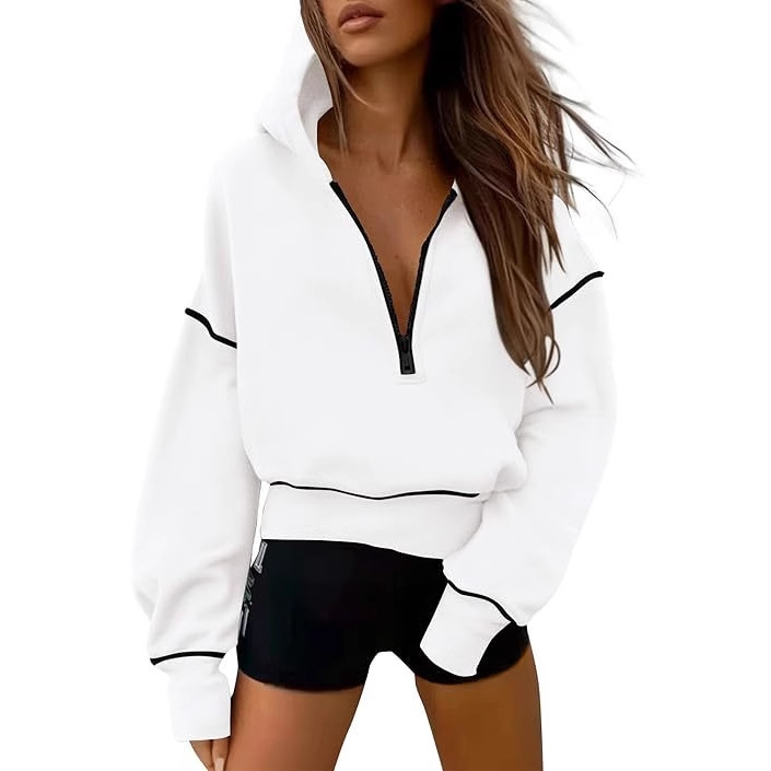 Women's Hooded Long-sleeved Sweater Half Zipper