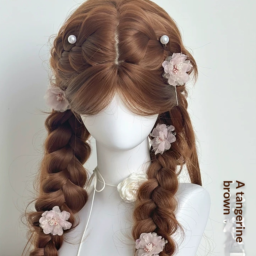 Eight-character Long Wavy Hair Customizable Double Pigtails