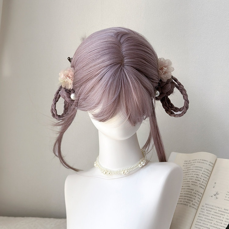 Gray-purple Wig For Women Full Headpiece Internet-famous