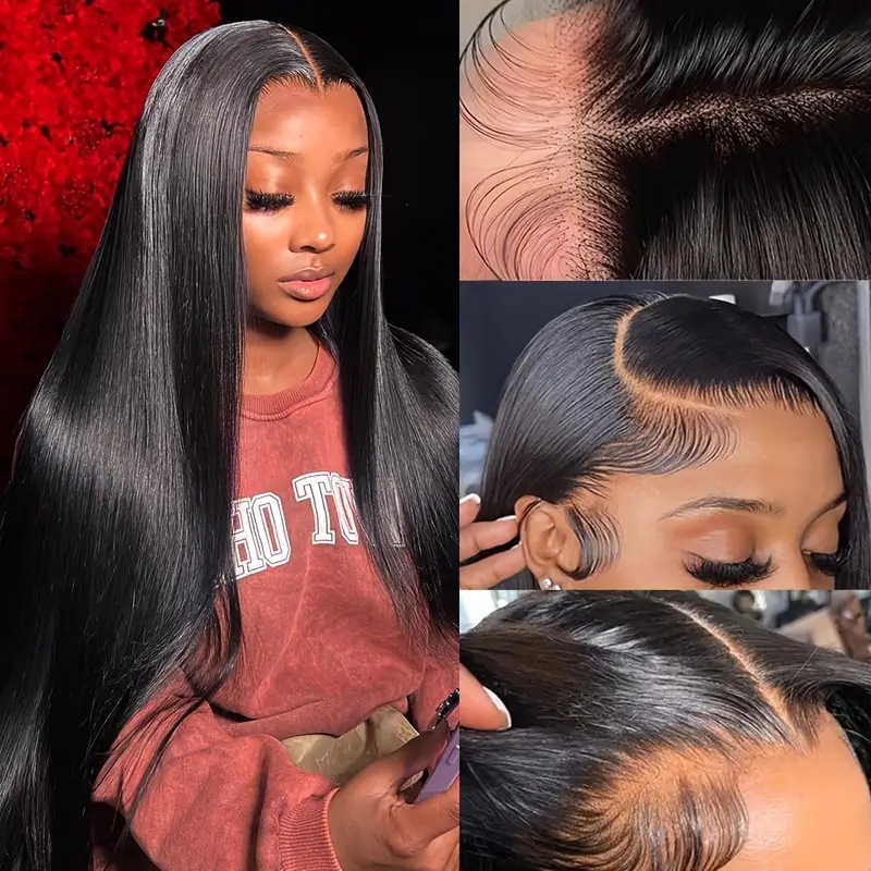 Fashionable Natural-Looking Wig Center-Parted Long Straight Lace Front Full-Hair Toupee